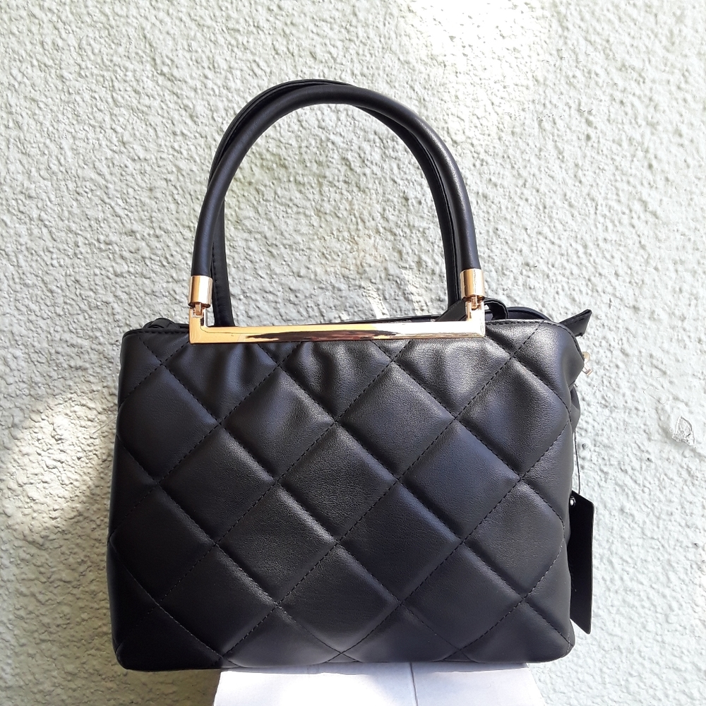 Black Leather Purse/Handbag/Satchel with Strap